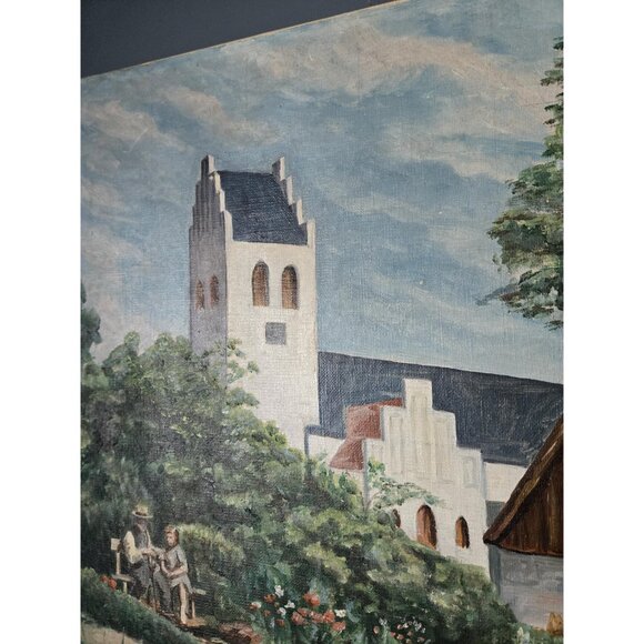 Bucolic Church Garden Oil Painting Signed by Artist Danish Village Summer - Picture 3 of 10